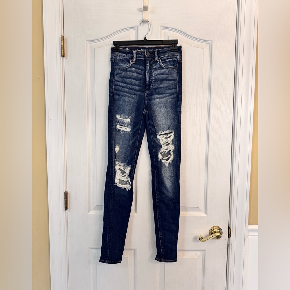 American Eagle Women’s Distressed High Rise Jeggings Skinny Jeans Size 2